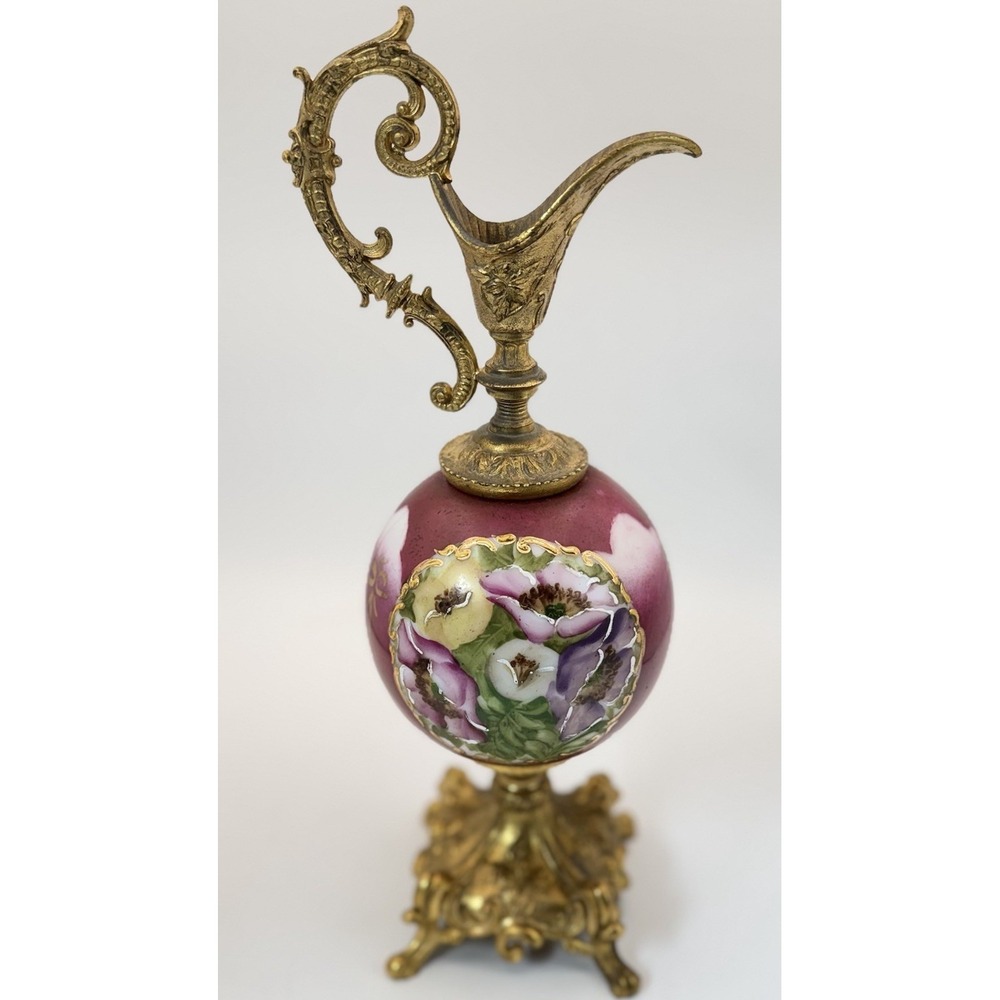 Antique 15" Victorian Mantle Ewer Hand Painted Porcelain 19th C Claw Feet #10616